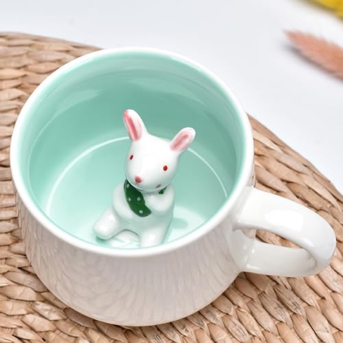 Arawat Rabbit Inside Cup Cute Coffee Mugs 12 OZ Funny Coffee Mugs with Handle Tea Cup with Spoon Ceramics Cups Novelty Cups for Rabbit Lover Office Mug Animal Cups Cartoon Rabbit Mugs as Gift Mug