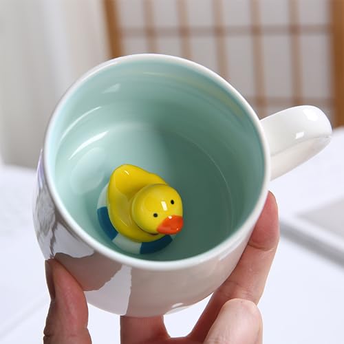 Arawat Animal Coffee Mugs with Duck Cute Coffee Mugs 12 OZ Duck Inside Cups Tea Cups with Handle Ceramic Cups Funny Coffee Mugs with Spoon Mugs Gift for Women Friends Coffee Mug for Birthday