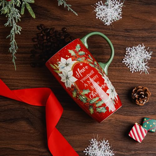 Topadorn Christmas Coffee Mug 17 Oz, Dishwasher & Microwave Safe, Porcelain Mugs for Tea or Hot Cocoa as Xmas Gifts for Family & Friends, Red
