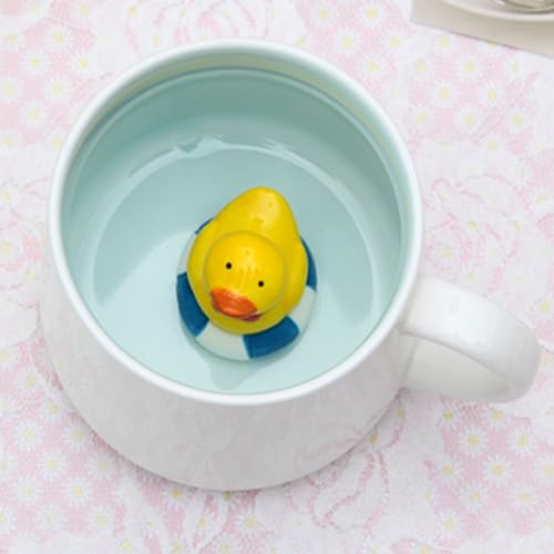 Arawat Animal Coffee Mugs with Duck Cute Coffee Mugs 12 OZ Duck Inside Cups Tea Cups with Handle Ceramic Cups Funny Coffee Mugs with Spoon Mugs Gift for Women Friends Coffee Mug for Birthday