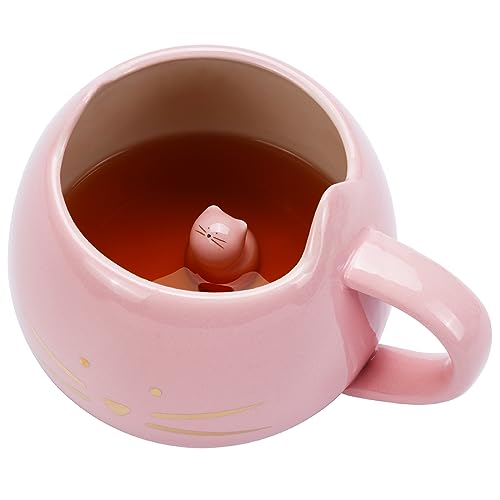 Koolkatkoo Cat Mug Cute Ceramic Coffee Mugs Hidden 3D Animal Inside Mug Novelty Tea Cup Pink Mug for Women Girl Mothers Day Gifts Cat Gifts for Cat Lovers Holiday Christmas Gifts Birthday Gifts 12 oz