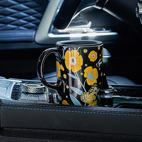 Topadorn Ceramic Travel Mug with Handle, Splash-Resistant Slider Lid, Perfect for Coffee and Tea, Microwave & Dishwasher Safe, Butterflies & Flowers