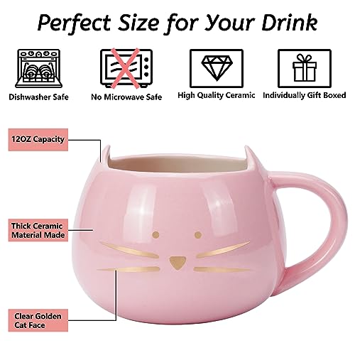Koolkatkoo Cat Mug Cute Ceramic Coffee Mugs Hidden 3D Animal Inside Mug Novelty Tea Cup Pink Mug for Women Girl Mothers Day Gifts Cat Gifts for Cat Lovers Holiday Christmas Gifts Birthday Gifts 12 oz