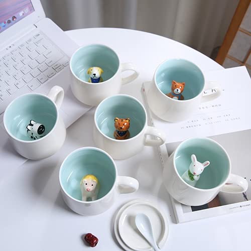 Arawat Rabbit Inside Cup Cute Coffee Mugs 12 OZ Funny Coffee Mugs with Handle Tea Cup with Spoon Ceramics Cups Novelty Cups for Rabbit Lover Office Mug Animal Cups Cartoon Rabbit Mugs as Gift Mug
