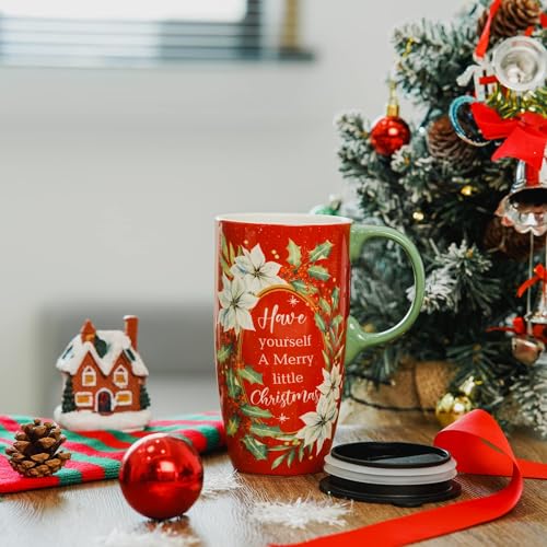 Topadorn Christmas Coffee Mug 17 Oz, Dishwasher & Microwave Safe, Porcelain Mugs for Tea or Hot Cocoa as Xmas Gifts for Family & Friends, Red