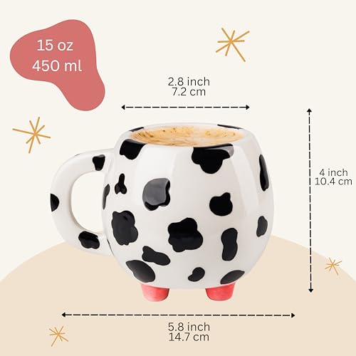 SWEETLO Cow Print Cup Cow Mug With Udders 15oz Cow Coffee Mug - Cow Mugs - 450 ml Cow Print Cups Cow Cup Cow Print Mug - Cow Print Stuff