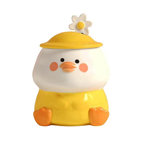 Yellow Funny Duck Cup 3D Cute Mug Ceramic Coffee Mug with Spoon and Lid Kawaii Mug Animal Mug for Milk Tea Cappuccino Mug for Women Girls Cute Birthday Christmas Gifts Idea