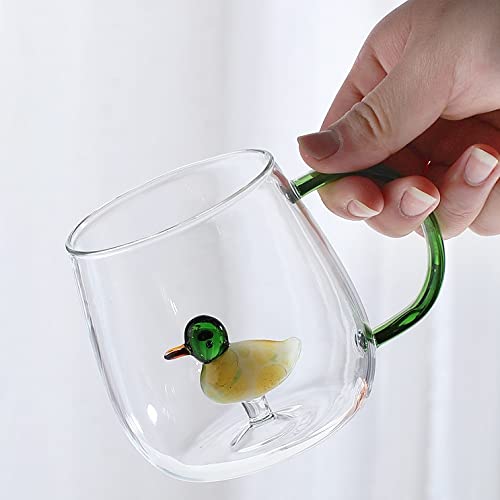 QIANSHENG 3D Coffee Mug Borosilicate Glass Cute Animal Inside Cup Cartoon Figurine Teacup Christmas Birthday Valentine's Day Gift for Boys Girls Kids Women Men, 13.5oz
