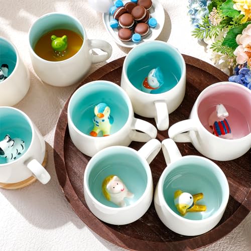 Shellwei 9 Pcs 3D Animal Inside Coffee Mugs 13.5 oz Cute Cartoon Ceramics Handmade Mug Statue Tea Cup for Boys Girls Kids Birthday Graduation Gifts Thank You Teacher Gifts Employee Gifts