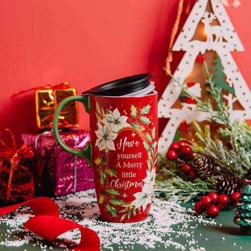 Topadorn Christmas Coffee Mug 17 Oz, Dishwasher & Microwave Safe, Porcelain Mugs for Tea or Hot Cocoa as Xmas Gifts for Family & Friends, Red