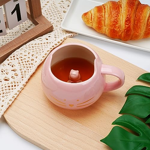 Koolkatkoo Cat Mug Cute Ceramic Coffee Mugs Hidden 3D Animal Inside Mug Novelty Tea Cup Pink Mug for Women Girl Mothers Day Gifts Cat Gifts for Cat Lovers Holiday Christmas Gifts Birthday Gifts 12 oz