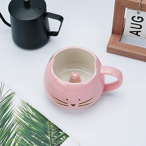 Koolkatkoo Cat Mug Cute Ceramic Coffee Mugs Hidden 3D Animal Inside Mug Novelty Tea Cup Pink Mug for Women Girl Mothers Day Gifts Cat Gifts for Cat Lovers Holiday Christmas Gifts Birthday Gifts 12 oz