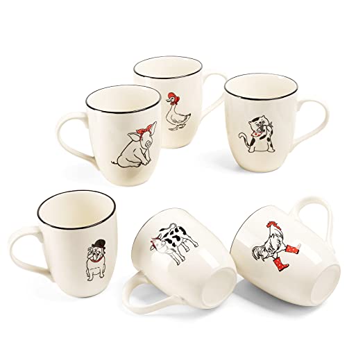 LEHAHA Farmhouse Coffee Mugs Set,16 OZ Animal Large Coffee Mugs with Handle, Set of 6, Christmas Porcelain Mugs/Cups for Coffee, Tea, Cocoa, Office and Home Use, Practical Gift, Assorted Design