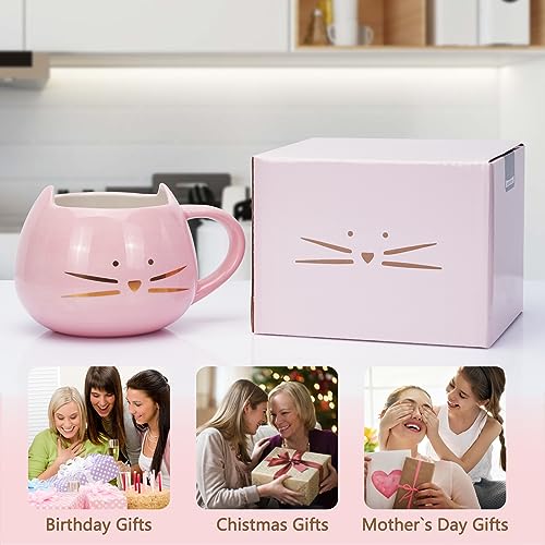 Koolkatkoo Cat Mug Cute Ceramic Coffee Mugs Hidden 3D Animal Inside Mug Novelty Tea Cup Pink Mug for Women Girl Mothers Day Gifts Cat Gifts for Cat Lovers Holiday Christmas Gifts Birthday Gifts 12 oz