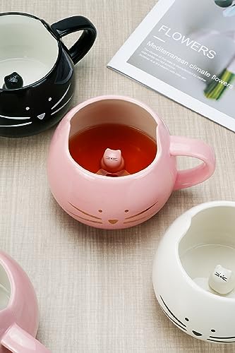Koolkatkoo Cat Mug Cute Ceramic Coffee Mugs Hidden 3D Animal Inside Mug Novelty Tea Cup Pink Mug for Women Girl Mothers Day Gifts Cat Gifts for Cat Lovers Holiday Christmas Gifts Birthday Gifts 12 oz