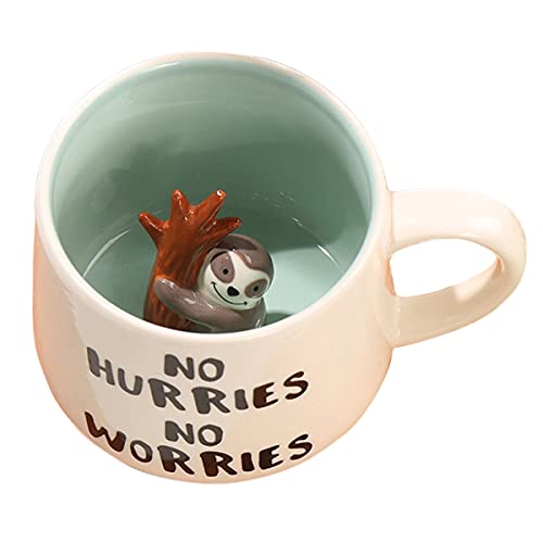 TechoEcho Cute 3D Sloth Coffee Mug,Animal Inside Design Suitable for Christmas/Birthday Gift,Cute Cup for Kids ,Housewarming Surprise Present For Friends,Home/Office/Mood Decoration.(Sloth)