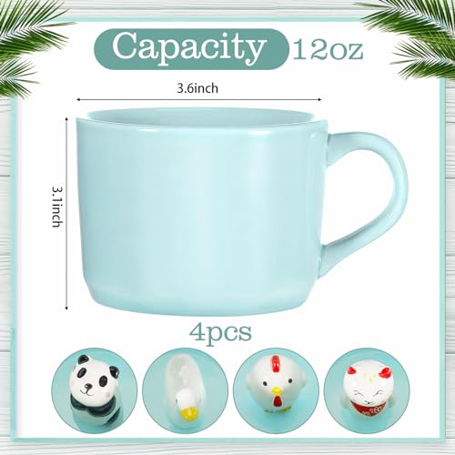Uiifan 4 Pieces 3D Mug Animal Mug 3D Coffee Mug Hidden 3D Cartoon Ceramics Figurine Tea Cup 3D Mug Animal Inside Cup Cute Mug for Coffee Gift Friend Women Men (Cute)