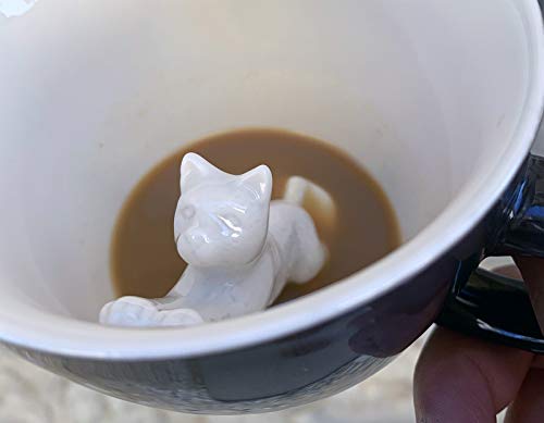 creature cups Cat Stretch Ceramic Cup (11 Ounce, Dark Grey) - Hidden Animal Inside - Stretching Kitty Cat Mug - Birthday and Housewarming Gift for Coffee & Tea Lovers