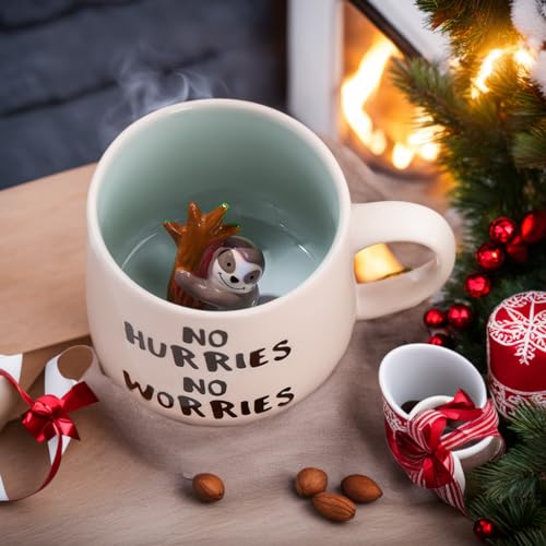 TechoEcho Cute 3D Sloth Coffee Mug,Animal Inside Design Suitable for Christmas/Birthday Gift,Cute Cup for Kids ，Housewarming Surprise Present For Friends,Home/Office/Mood Decoration.（Sloth）
