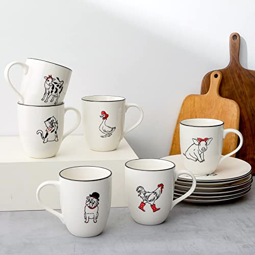 LEHAHA Farmhouse Coffee Mugs Set,16 OZ Animal Large Coffee Mugs with Handle, Set of 6, Christmas Porcelain Mugs/Cups for Coffee, Tea, Cocoa, Office and Home Use, Practical Gift, Assorted Design
