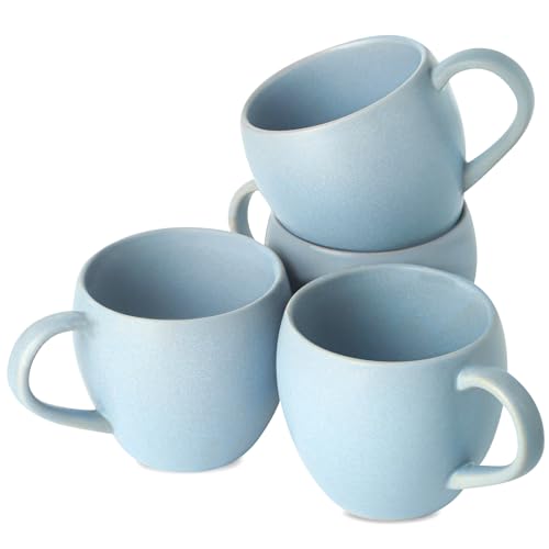 Tikooere Coffee Mugs Set of 4, 16 oz Stoneware Coffee Cups with Big Handle, Ceramic Mug Set for Coffee, Latte, Tea, Milk, Home, Office, Housewarming Wedding Decor Gift, Matte Blue