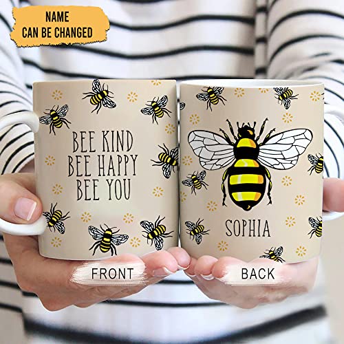 Hyturtle Personalized Motivation Bee Kind Bee Happy Bee You 11oz White Ceramic Coffee Tea Mug, Gifts For Beekeepers, Nature Lovers, Bee Lovers, Family Friends, On Birthday, Holiday