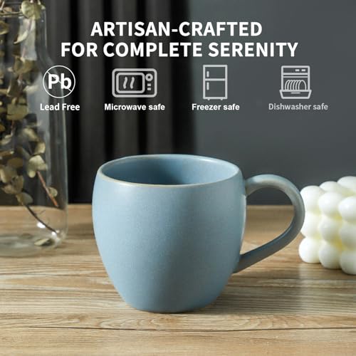 Tikooere Coffee Mugs Set of 4, 16 oz Stoneware Coffee Cups with Big Handle, Ceramic Mug Set for Coffee, Latte, Tea, Milk, Home, Office, Housewarming Wedding Decor Gift, Matte Blue