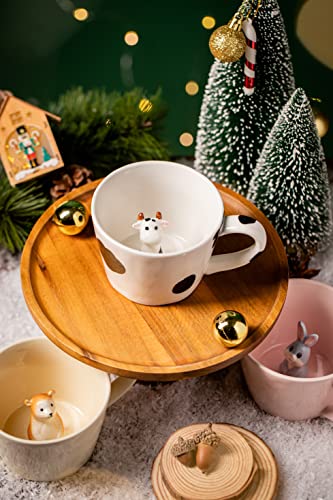 DIHOclub Cow Ceramic Cup Hidden 3D Animal Inside Mug,Cute Cartoon Handmade Figurine Mugs,Holiday and Birthday Gift for Coffee Milk Tea Lovers,12 OZ(White,Black)