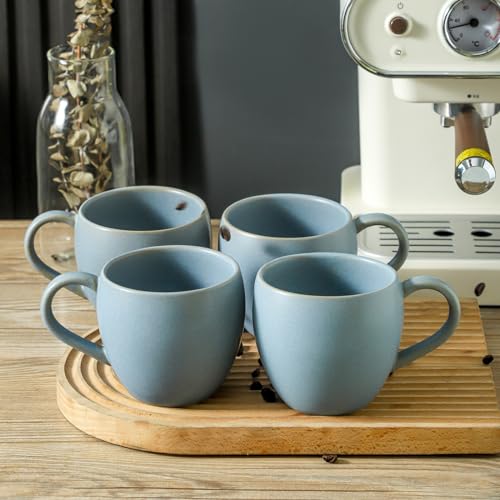 Tikooere Coffee Mugs Set of 4, 16 oz Stoneware Coffee Cups with Big Handle, Ceramic Mug Set for Coffee, Latte, Tea, Milk, Home, Office, Housewarming Wedding Decor Gift, Matte Blue
