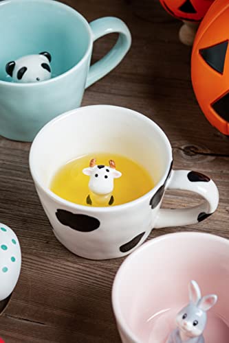 DIHOclub Cow Ceramic Cup Hidden 3D Animal Inside Mug,Cute Cartoon Handmade Figurine Mugs,Holiday and Birthday Gift for Coffee Milk Tea Lovers,12 OZ(White,Black)