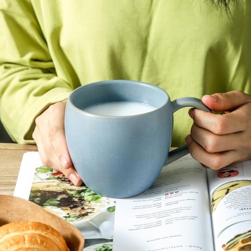 Tikooere Coffee Mugs Set of 4, 16 oz Stoneware Coffee Cups with Big Handle, Ceramic Mug Set for Coffee, Latte, Tea, Milk, Home, Office, Housewarming Wedding Decor Gift, Matte Blue