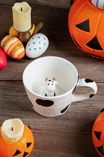 DIHOclub Cow Ceramic Cup Hidden 3D Animal Inside Mug,Cute Cartoon Handmade Figurine Mugs,Holiday and Birthday Gift for Coffee Milk Tea Lovers,12 OZ(White,Black)