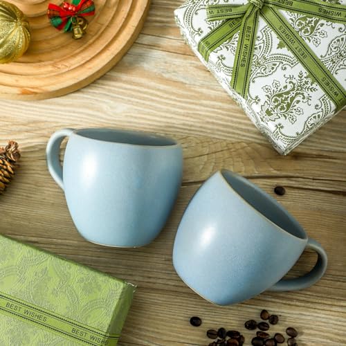 Tikooere Coffee Mugs Set of 4, 16 oz Stoneware Coffee Cups with Big Handle, Ceramic Mug Set for Coffee, Latte, Tea, Milk, Home, Office, Housewarming Wedding Decor Gift, Matte Blue