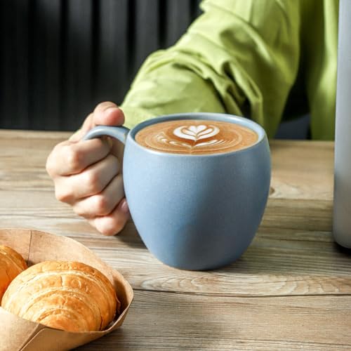 Tikooere Coffee Mugs Set of 4, 16 oz Stoneware Coffee Cups with Big Handle, Ceramic Mug Set for Coffee, Latte, Tea, Milk, Home, Office, Housewarming Wedding Decor Gift, Matte Blue
