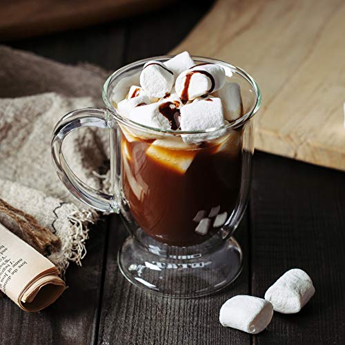 Brew To A Tea- Double Wall Glass Coffee Mugs, 16 oz, Set of 4, Clear, Insulated, Reusable, Microwave Safe, Dishwasher Safe, Mother's Day Gift