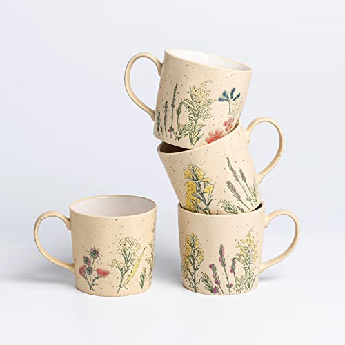 TERESA'S TEASET Ceramic Coffee Mugs Set of 4, 12.5 oz Tea Cup Set, Floral Coffee Mug Gift Set Set for Women, Friends, Family, Birthday and Mother's Day, Dishwasher and Microwave Safe
