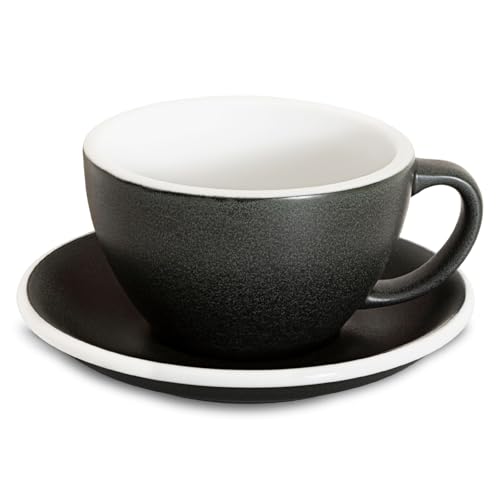 Loveramics Matt Cappuccino Cups, 10 oz Ceramic Latte Art Mug with Saucer, Thick-walled stoneware cup Set, Barista Latte Cup Set for Latte, Cappuccino, Tea - Mineral Colors (Anthracite, 10OZ)
