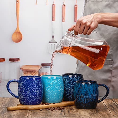 Otevymu 21 Oz Large Ceramic Coffee Mug, Handmade Pottery Big Tea Cup for Office and Home, Big Handle Hot and Cold Drinking, Microwave and Dishwasher Safe, Unique Texture Glaze (Deep blue)