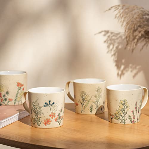 TERESA'S TEASET Ceramic Coffee Mugs Set of 4, 12.5 oz Tea Cup Set, Floral Coffee Mug Gift Set Set for Women, Friends, Family, Birthday and Mother's Day, Dishwasher and Microwave Safe