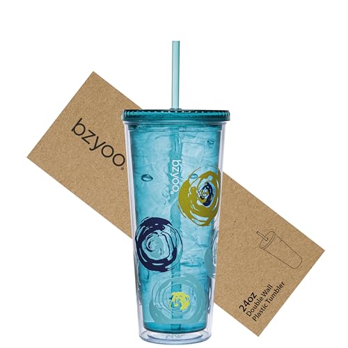 bzyoo SIP 24oz (710ml) Double Wall Plastic Tumbler with Lid and Straw Cold Drink Travel Mug Reusable Ice Coffee Tea Cup Perfect for Office Poolside Parties Gifts Color: Cyclone Green