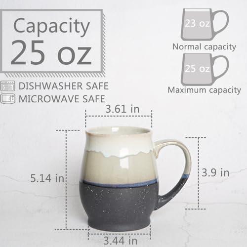 Bosmarlin Extra Large Ceramic Coffee Mug, 25 Oz, Dishwasher and Microwave Safe, Oversized Big Tea Cup for Office and Home, Reactive Glaze (Grey)