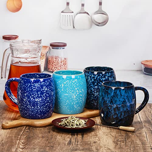 Otevymu 21 Oz Large Ceramic Coffee Mug, Handmade Pottery Big Tea Cup for Office and Home, Big Handle Hot and Cold Drinking, Microwave and Dishwasher Safe, Unique Texture Glaze (Deep blue)