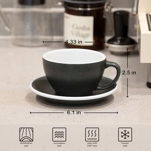 Loveramics Matt Cappuccino Cups, 10 oz Ceramic Latte Art Mug with Saucer, Thick-walled stoneware cup Set, Barista Latte Cup Set for Latte, Cappuccino, Tea - Mineral Colors (Anthracite, 10OZ)