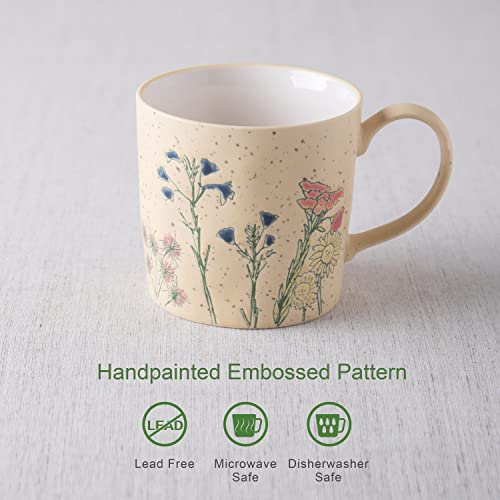 TERESA'S TEASET Ceramic Coffee Mugs Set of 4, 12.5 oz Tea Cup Set, Floral Coffee Mug Gift Set Set for Women, Friends, Family, Birthday and Mother's Day, Dishwasher and Microwave Safe
