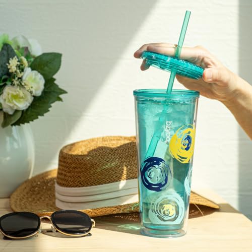 bzyoo SIP 24oz (710ml) Double Wall Plastic Tumbler with Lid and Straw Cold Drink Travel Mug Reusable Ice Coffee Tea Cup Perfect for Office Poolside Parties Gifts Color: Cyclone Green