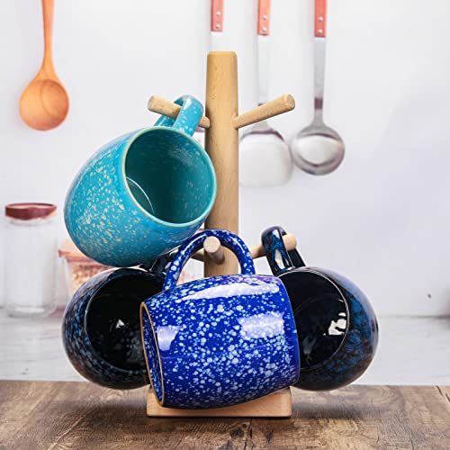 Otevymu 21 Oz Large Ceramic Coffee Mug, Handmade Pottery Big Tea Cup for Office and Home, Big Handle Hot and Cold Drinking, Microwave and Dishwasher Safe, Unique Texture Glaze (Deep blue)