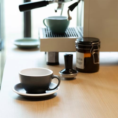 Loveramics Matt Cappuccino Cups, 10 oz Ceramic Latte Art Mug with Saucer, Thick-walled stoneware cup Set, Barista Latte Cup Set for Latte, Cappuccino, Tea - Mineral Colors (Anthracite, 10OZ)