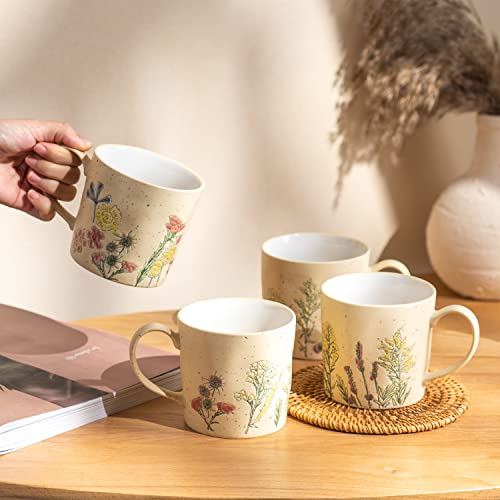 TERESA'S TEASET Ceramic Coffee Mugs Set of 4, 12.5 oz Tea Cup Set, Floral Coffee Mug Gift Set Set for Women, Friends, Family, Birthday and Mother's Day, Dishwasher and Microwave Safe