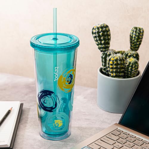 bzyoo SIP 24oz (710ml) Double Wall Plastic Tumbler with Lid and Straw Cold Drink Travel Mug Reusable Ice Coffee Tea Cup Perfect for Office Poolside Parties Gifts Color: Cyclone Green