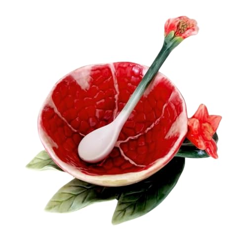 Minigift Ceramic Tea Cup and Saucer Set ,6OZ 3D Hand-Painted Pomegranate Coffee Mug,Gift for Women